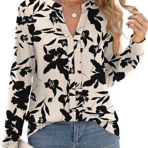 Womens Tops Dressy Casual Long Sleeve Business Knit T Shirts V Neck Pleated Work